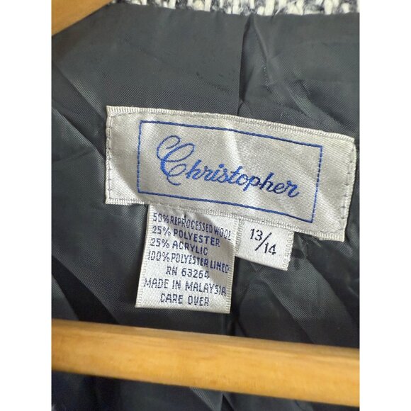 Christopher Wool Tweed Blazer Womens Size 13/14 Gray Blue Ivory Vintage -(READ) - Picture 5 of 9